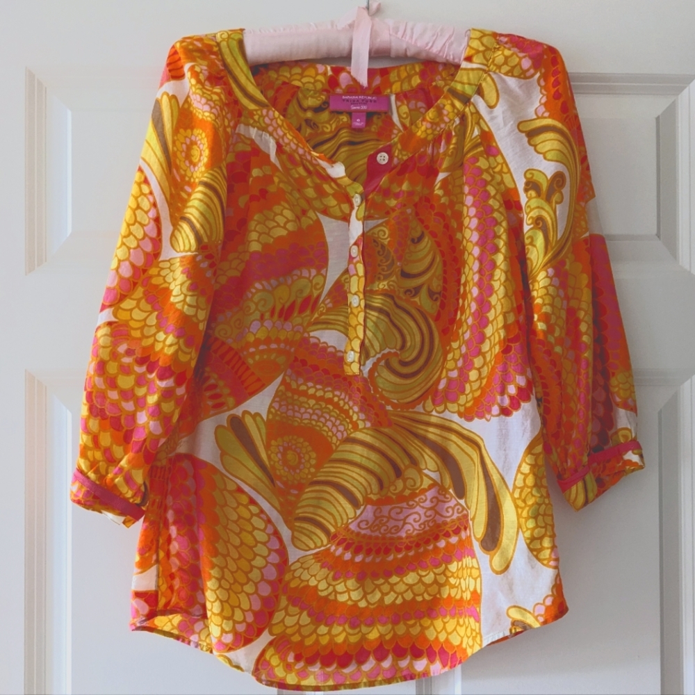 Trina Turk Banana Republic popover top mod *FLAWS* cotton silk delicate 6